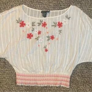 Rampage White Blouse with Red Floral Embroidery